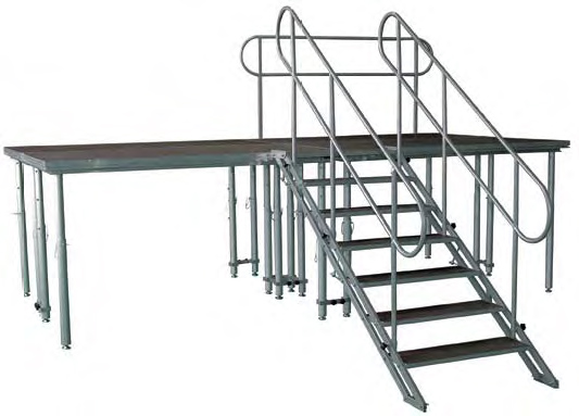 Módulos de Escenario pi 5.0, montados con escalera y barandilla perimetral 